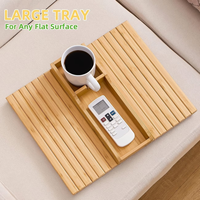 Plateau de canapé portable en bambou naturel de haute qualité pour accoudoir, support de tasse anti-chute pour boissons
