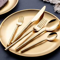 Ensemble de couverts en acier inoxydable 304 plaqué or avec manche en forme de bambou, 5 pièces, couteau, fourchette, cuillère, couverts de luxe pour mariage, restaurant