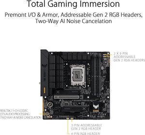 Pour ASU TUF GAMING B760M-PLUS WIFI D4 Intel 13e/12e génération LGA <span class=keywords><strong>1700</strong></span> MATX carte mère PCIe 5.0 2xPCIe 4.0 M.<span class=keywords><strong>2</strong></span> DDR4 WiFi 6 <span class=keywords><strong>2</strong></span>.5Gb - Product Image 4