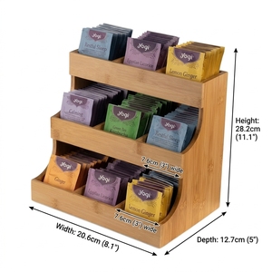 Organisateur de sachets de thé vertical en bambou à 3 niveaux, économiseur d'espace, support pour station à thé, 9 compartiments pour comptoir de cuisine - Product Image 3
