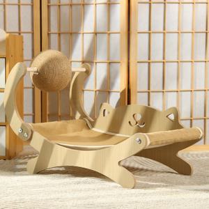 3 In 1 Kat <span class=keywords><strong>Lounge</strong></span> Houten Kat Mini Strandstoel Met Krabber Speelgoed Bal Wasbaar Verhoogde Kat Hangmat Bed - Product Image 2