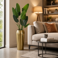 Pot de fleurs en acier inoxydable pour décoration d'hôtel, pots de fleurs dorés, pot de plantes en métal pour sol, grand vase décoratif pour la maison