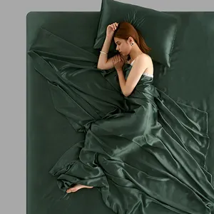 Bán buôn tùy chỉnh Twin phẳng bedsheet 100% satin vải lụa cho được trang bị tấm Ga Trải Giường polyester satin được trang bị & tấm phẳng