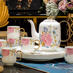 Ceramic <b>Cup</b> Tray High Appearance Horizontal <b>Cup</b> <b>Set</b> 8 Pieces Jingdezhen Light Luxury Style Chinese Bone China <b>Cup</b> <b>Set</b> - Product Image 2