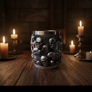 Taza de caballero grande de acero inoxidable, decoración gótica nórdica, regalo de Festival Vikingo, <span class=keywords><strong>Calavera</strong></span>, café gótico, ojos rojos, taza fantasma de Halloween - Product Image 3