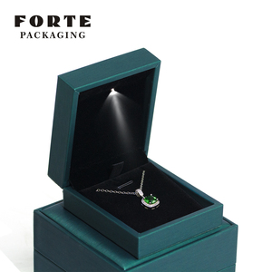 FORTE Ear Stud Pendant Set Faux Pu Leather Luxury Jewelry <b>Box</b> With <b>Led</b> <b>Light</b> - Product Image 3