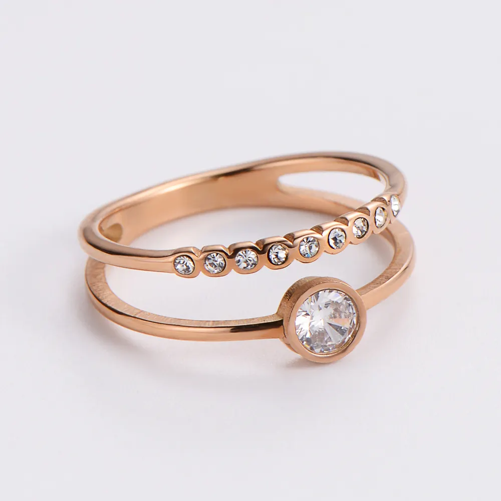 Groothandel Mode Rvs Sieraden Bling Crystal Strass Roségouden Ringen Set Vrouwen