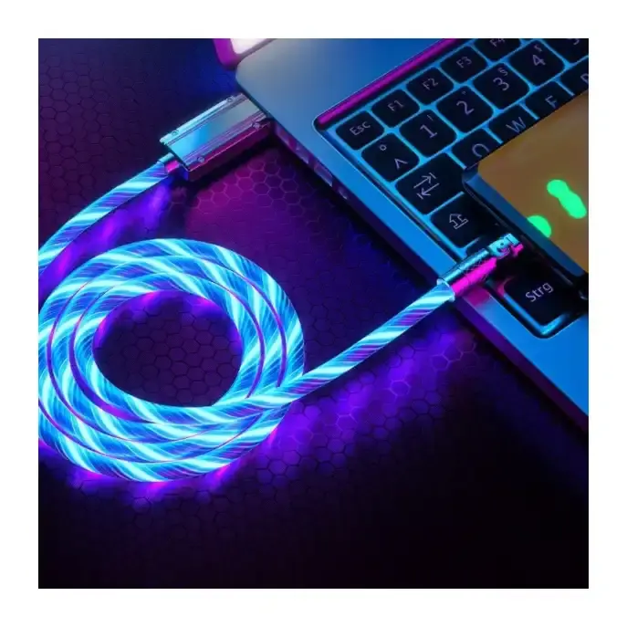 180 도 회전 Led 모바일 라이트 전화 충전기 케이블 라이트 업 모바일 마그네틱 USB 플레이 게임 RGB 충전 케이블