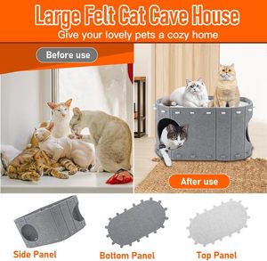 Abri pour animaux de compagnie kaki, grand lit intérieur, grotte à double couche, maison pour chat fermée avec montage facile et litière pour chat gratuite, fonction pliable - Product Image 5