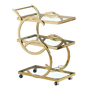 Luxury stainless steel clear bar trolley bar cart with wheels for hotel restaurant beauty salon home decor tea trolley set