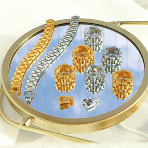 ชุดสายนาฬิกาสแตนเลส ดีไซน์เรขาคณิต เครื่องประดับแฟชั่นสำหรับทุกเพศ สร้อยข้อมือ แหวน ของตกแต่ง - Product Image 1