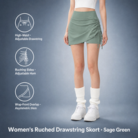 Jupe-short asymétrique vert sauge froncée à cordon de serrage taille haute pour femme, double couche, longueur au-dessus du genou, pour revendeurs de vêtements
