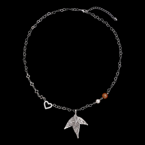 Collana con Ciondolo a Foglia d'Acero 2026, Catena a Forma di Cuore, Zircone, Pietra Naturale, Perla, Placcato Argento, Perla Imitazione - Product Image 6