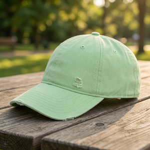Casquette de baseball vert clair délavée, visière usée, style Dad Hat, logo personnalisé, décontractée, sport, extérieur - Product Image 2