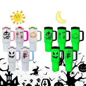Vaso Térmico de 40 oz con Tapa Abatible y Popote, Personalizable con Logotipo, que Brilla en la Oscuridad, a Prueba de Fugas, para Halloween - Product Image 1