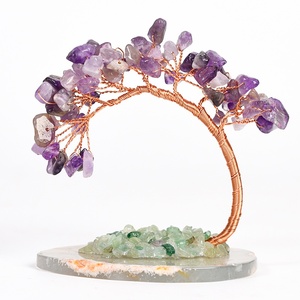Sculpture en mosaïque d'arbre en cristal d'améthyste éblouissant, style bonsaï, art de bureau écologique, décoration de bureau, cristaux Feng Shui - Product Image 5