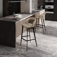 Tabouret de bar moderne et simple à haut dossier, structure en fer, luxe léger, cuir de vachette italien première couche, style designer HD-7166D