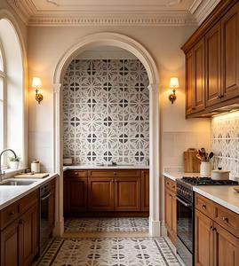 Carreaux de sol en porcelaine vintage, effet vieilli, rustiques, géométriques, 300x300mm, <span class=keywords><strong>gris</strong></span> noir, motif radial, résistants à l'usure, finition mate, pour intérieur - Product Image 5
