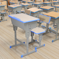 Modern metalen schoolmeubilair voor basisschool- en middelbare scholieren, verstelbare bureaus en stoelen met houten blad, ook geschikt voor de woonkamer.