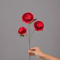 Vente en gros de fleurs artificielles en soie à 3 têtes de pivoine pour bouquet de mariage, décoration de centre de table