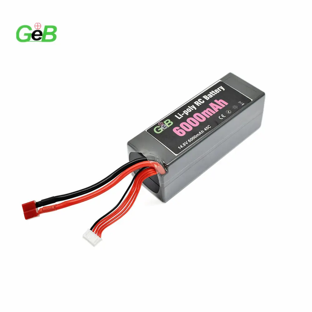 High Energy Density High Quality Li-poly RC Battery 4S 14.8V 6000mAh 45C with Cables Lithium Battery Pack for UAV Drones
