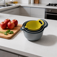 Ensemble de 4 bols à salade en plastique, plateau à fruits, design moderne et minimaliste, sans BPA, empilables, résistants au congélateur, pour mélanger la farine, utilisation en cuisine
