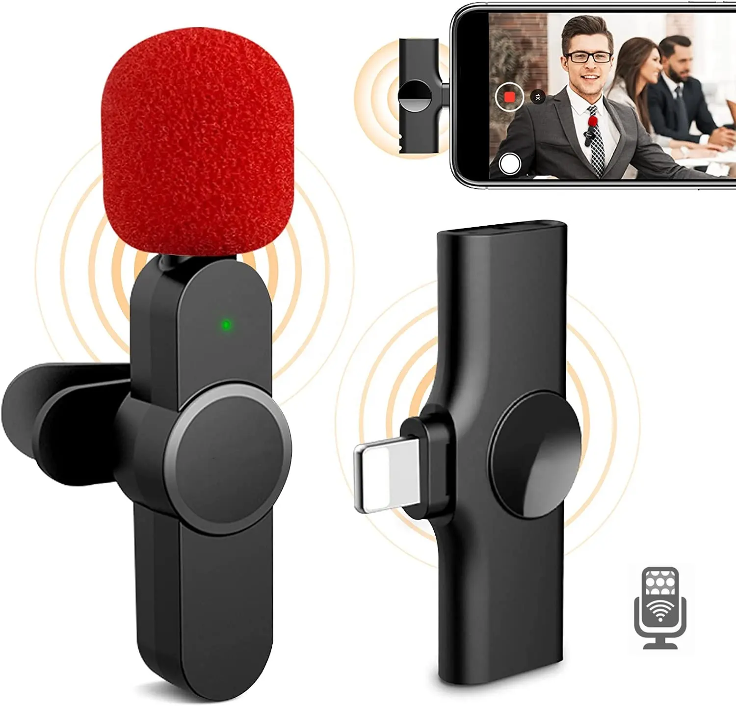 Microfone condensador para iphone, microfone lavalier sem fio com clipe para gola, gravação de microfone para iphone 7x11 12 13