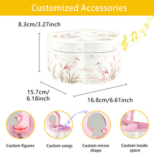 Boîte à musique en forme de nuage avec miroir et figurine rotative, bijoux flamants roses en gros, cadeau d'anniversaire personnalisé pour filles - Product Image 3