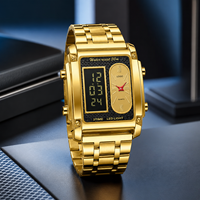 Reloj Electrónico Deportivo de Lujo, Cuadrado, Luminoso, de Cuarzo Analógico-Digital, con Doble Movimiento y Doble Pantalla, Correa de Acero Inoxidable, Resistente al Agua 3BAR