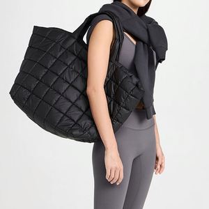 Custom Large Capacity Matte Black Quilted Nylon Handbag Water-Resistant <b>Zip</b> Closure Beach Weekender <b>Tote</b> Summer Autumn Winter - Product Image 6