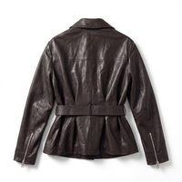 Blouson court ajusté pour femme en peau de mouton véritable, anti-plis, écologique, couleur unie, avec ceinture, logo personnalisé, vente en gros usine