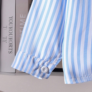 Conjunto de 3 Piezas de Moda para Niñas, Primavera, Camisa a Rayas Azul y Blanca con Capa y Pantalones Anchos, Ropa Infantil de Boutique - Product Image 4