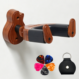 Soporte de Pared para Guitarra con Forma de Guitarra, de Madera Maciza, con Bloqueo Automático y Logotipo Personalizado, con Soporte para Púas, para Guitarra Acústica, Eléctrica y Bajo - Product Image 1