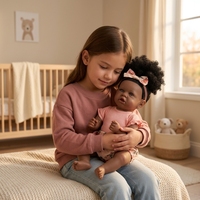 Poupée Bébé Reborn Réaliste Noire de 55,88 cm (22 po) avec Corps Entier en Vinyle, Corps en Tissu Léger et Pondéré, Tenue Florale Rose, Jouet de Collection pour Fille