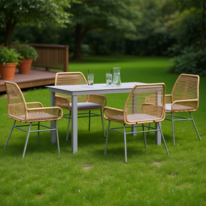 Light <b>Grey</b> And Brown Garden Dining Set 4 Seater Metal <b>Frame</b> Weather Resistant Outdoor Furniture Contemporary Design - Product Image 2
