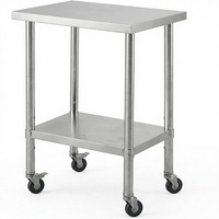 Table de préparation en acier inoxydable avec étagère inférieure réglable, 4 roulettes, usage commercial intensif, extérieur, restaurants
