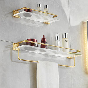 Mesa de acrílico de luxo com prateleira, suporte para toalha do banheiro para parede, mesa de armazenamento sem perfurador para lavar - Product Image 5