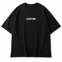Kaos Rajut Hitam Polos dengan Belahan Samping, Potongan Longgar, Ukuran Besar, Katun Tebal, Kasual