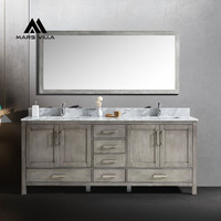 Mars Villa Meuble-lavabo intégré moderne 24 pouces étroit pour salle de bain d'hôtel avec miroir LED mural résistant à l'eau et gain de place