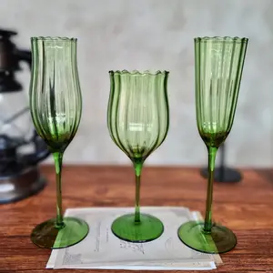 Solhui בציר ירוק גל זכוכית גביעי יין משקפיים ארוך דק גזע שמפניה זכוכית