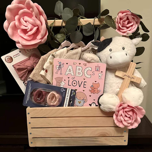 Cesta de Regalo de Madera Rectangular Personalizada OEM para Baby Shower con Asa para Recién Nacidos, Niños y Niñas - Product Image 2