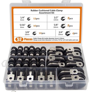 Kit de Abrazaderas para Cables Sanya de 1/4-3/4 Pulgadas, 52 Piezas, de Acero Inoxidable con Amortiguación de Goma para la Gestión de Cables - Product Image 1