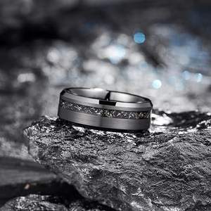 Модные ювелирные изделия 8 мм измельченный черный метеорит инкрустация черный Вольфрам кольцо для мужчин кольца обручальные кольца комфортная посадка - Product Image 3
