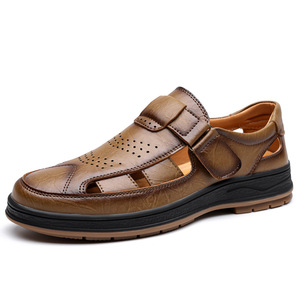 รองเท้าแตะลำลองผู้ชายแบบสวมหน้าร้อน ระบายอากาศได้ดี หนังแท้ ปิดด้วยเวลโคร พื้นยาง ไซส์ 47 48 รองเท้าสไตล์ Dad Shoes - Product Image 5