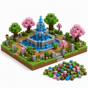 Blocs de construction magnétiques Rongheqiang 320 pièces, ensemble Pixel Art Fountain Park avec cubes magnétiques de 2 cm, jouet - Product Image 1