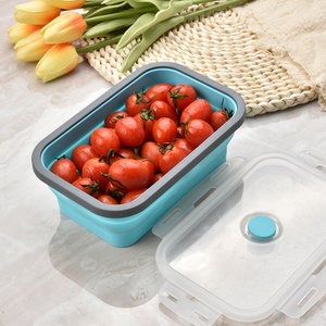 4 Pieces Bpa Free Reusable Silicone Foldable Lunch Box Food Container <b>Microwave</b> Oven Reusable Box - Product Image 5