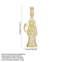 Pendentif de collier Hip-hop populaire en Cuivre plaqué Or 18K avec Zircon complet, motif Scythe de la Mort, Bijoux et accessoires transfrontaliers