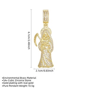 Pendentif <span class=keywords><strong>de</strong></span> collier Hip-hop populaire en Cuivre plaqué Or 18K avec Zircon complet, motif Scythe <span class=keywords><strong>de</strong></span> la <span class=keywords><strong>Mort</strong></span>, Bijoux et accessoires transfrontaliers - Product Image 3