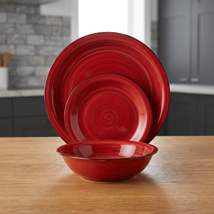Set da Pranzo di Lusso in Gres a 3 Pezzi Lipari Rosso, Stoviglie Ecologiche con Motivo Personalizzabile, Lavabili in Lavastoviglie e Utilizzabili nel Microonde - Product Image 3