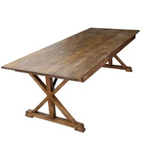 Table de salle à manger rustique en bois massif avec pieds pliants en X, durable, 6 pieds ou 8 pieds, pour hôtels et banquets de mariage, vente en gros